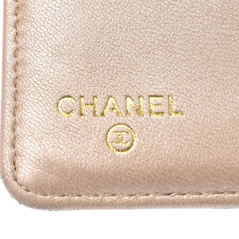 Chanel Chanel Camelia Black / Metallic米色金支架女装卷曲长钱包AB等级使用Silgrin
