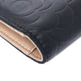 CHANEL Chanel Camelia Black / Metallic Beige Gold Bracket Women's Curf Long Wallet AB Rank Used Silgrin