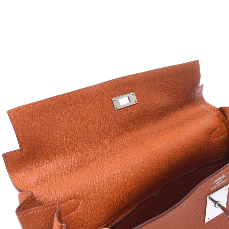 Hermes Hermes Kelly 35进入缝纫2路袋橙色银色填充□J Enggeway（2006年左右）女士剃光手袋AB排名使用Silgrin