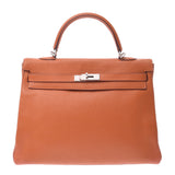 Hermes Hermes Kelly 35 Into Sewing 2 Way Bag Orange Silver Flocky □ J Enggeway (around 2006) Ladies Shaved Handbags AB Rank Used Silgrin