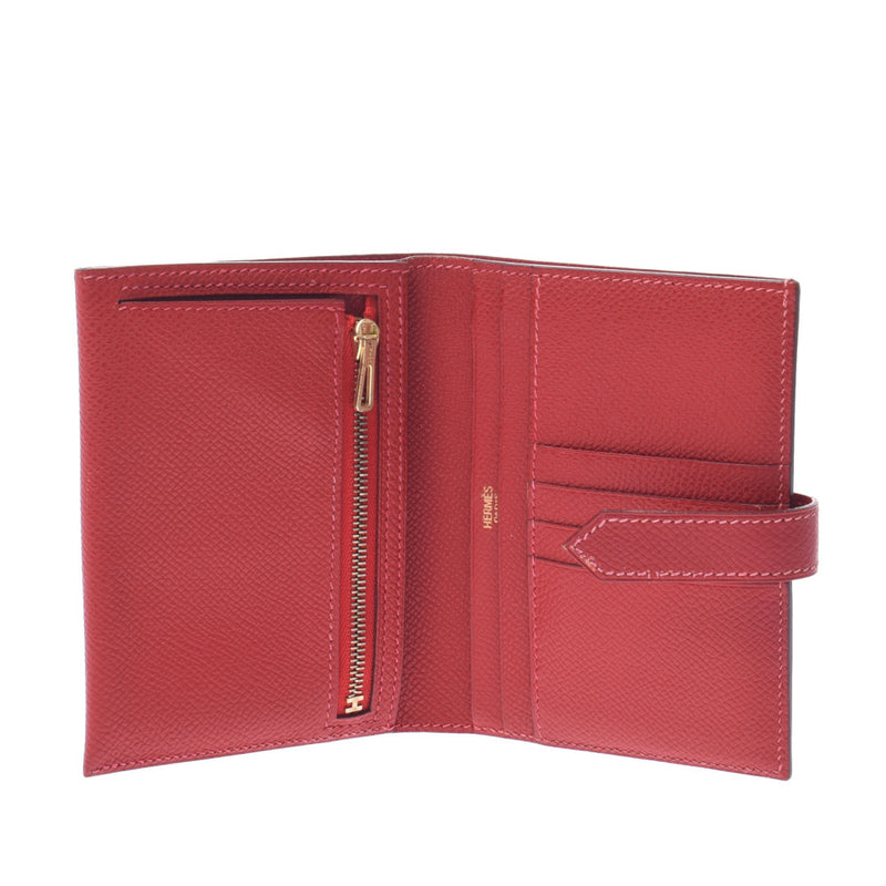 Hermes Hermes Baren Compact Rouge大金支架□H-ingraving（大约2004年）UniSEX Voepson两折叠钱包AB排名使用Silgrin