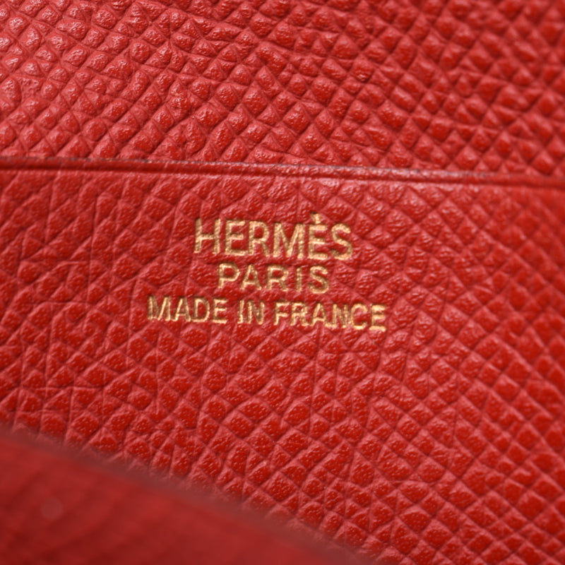 HERMES エルメス ベアン コンパクト ルージュビフ ゴールド金具 □H刻印(2004年頃) ユニセックス ヴォーエプソン 二つ折り財布 ABランク 中古 銀蔵