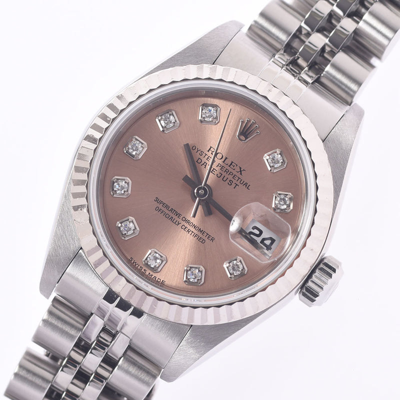 ROLEX Rolex Datejust 10P Diamond 79174G Ladies WS/SS Watch Automatic Pink Dial A Rank Used Ginzo