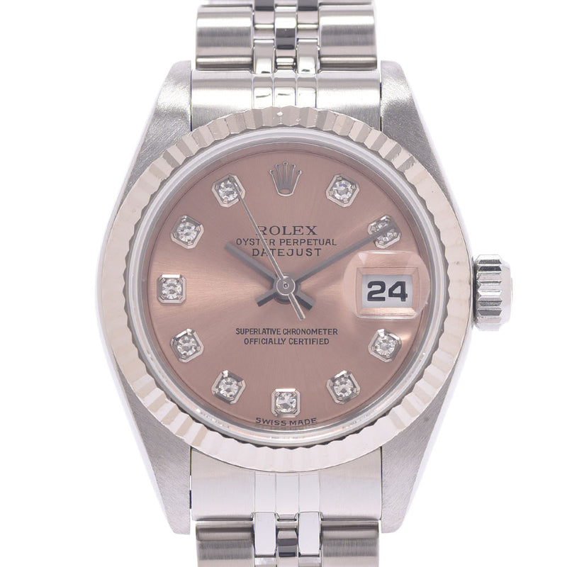 ROLEX Rolex Datejust 10P Diamond 79174G Ladies WS/SS Watch Automatic Pink Dial A Rank Used Ginzo