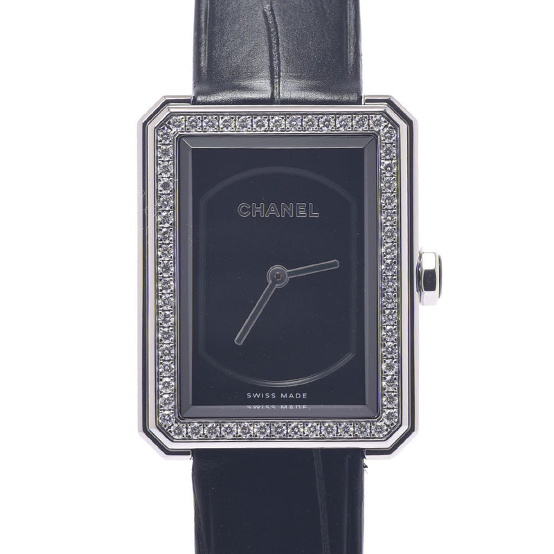 Chanel Chanel Boyfriend Bezel Diamond H4883女士SS /皮革手表石英黑桌A级使用SILGRIN