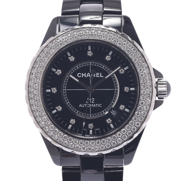 CHANEL シャネル J12 42mm 12Pダイヤ 二重ベゼルダイヤ H2014 メンズ 黒セラミック/SS 腕時計 自動巻き 黒文字盤 Aランク 中古 銀蔵