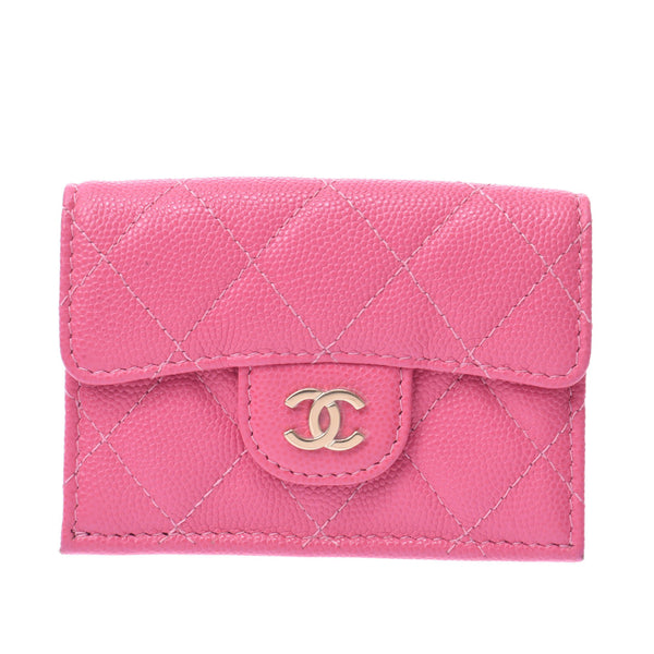 CHANEL Chanel Small Flap Wallet Pink Women's Caviar Skin Three Folded Wallets A-Rank Used Silgrin