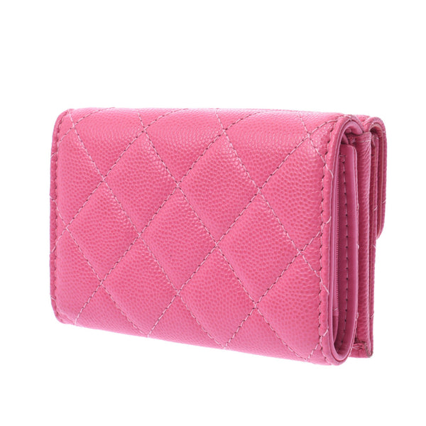 CHANEL Chanel Small Flap Wallet Pink Women's Caviar Skin Three Folded Wallets A-Rank Used Silgrin