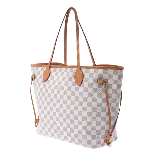 LOUIS VUITTON路易威登Azur Neverfull MM老白N51107女士Damier Azur帆布手提袋B等级二手Ginzo