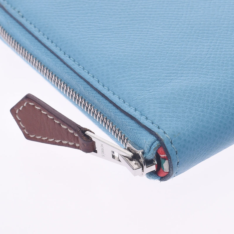 Hermes Hermes Azaplong Silk Inn Blue Nord D Steel (around 2019) Unisex Voepson Long Wallet B Rank Used Silgrin