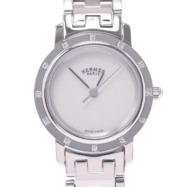 Hermes Hermes Clipper 12P Berzel Diamond CL4.230 Women's SS Watch Quartz Shell Shadder A-Rank Used Silgrin