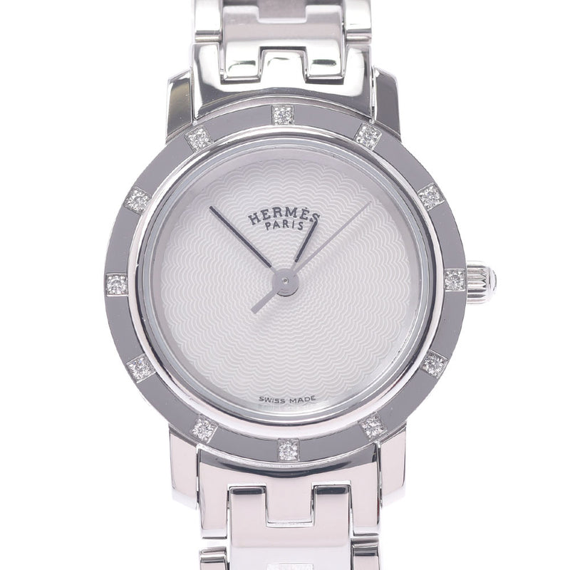 Hermes Hermes Clipper 12P Berzel Diamond CL4.230 Women's SS Watch Quartz Shell Shadder A-Rank Used Silgrin