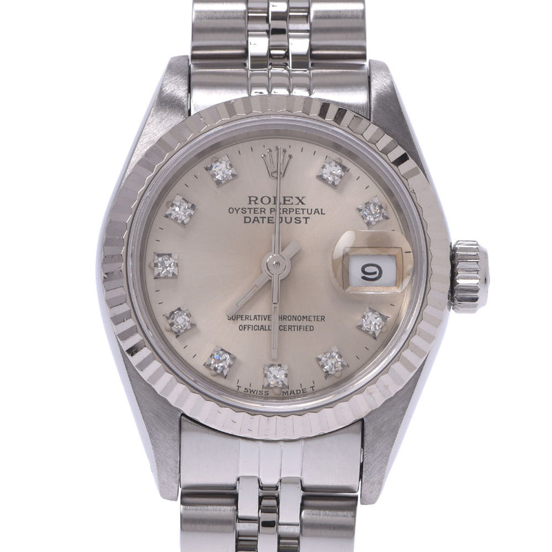 ROLEX Rolex Day Just 10P Diamond 69174G Ladies WG / SS Watch Automatic Silver Dishes AB Rank Used Silgrin