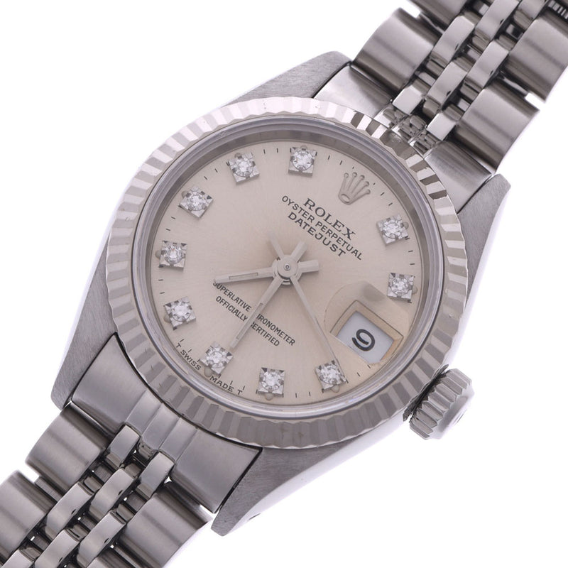 ROLEX Rolex Day Just 10P Diamond 69174G Ladies WG / SS Watch Automatic Silver Dishes AB Rank Used Silgrin