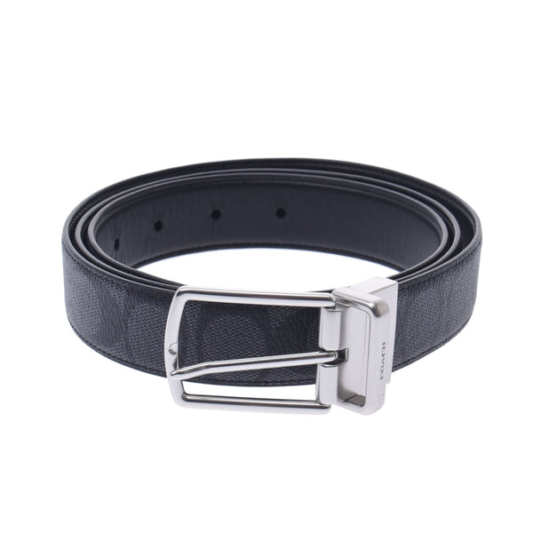 COACH Coach Signature Reversible Outlet Gray / Black Silver Bracket F64825 Men's PVC / Leather Belt Unused Silgrin