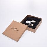 教练教练签名礼品盒带盒可逆出口黑色银装置F65242男女皆宜的涂料帆布皮带未使用的硅牛