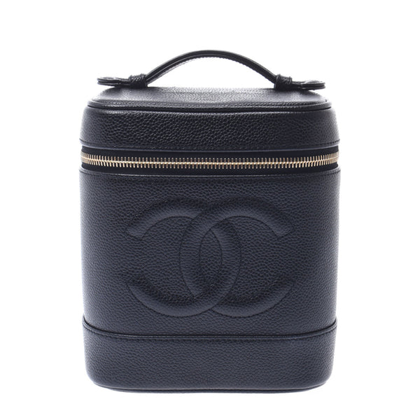 Chanel Chanel Vertical Vertical Volleyball Bag Black Gold Bracket Ladies Caviar Skin Handbags A Rank Used Silgrin