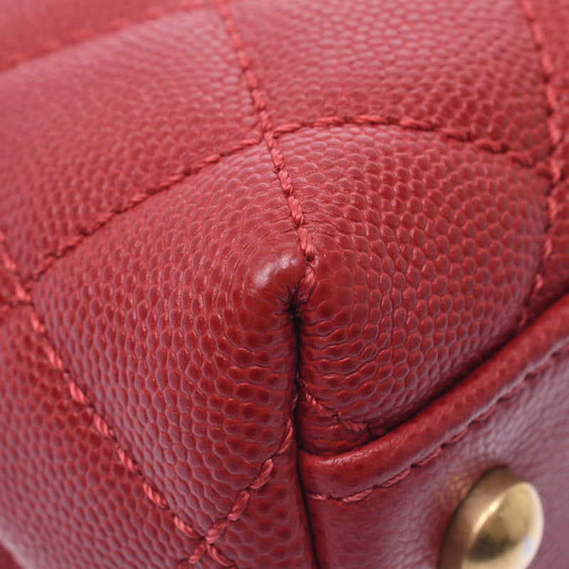 CHANEL Chanel top handle 2way bag red × gold bracket ladies caviar skin handbag A rank used sinkjo