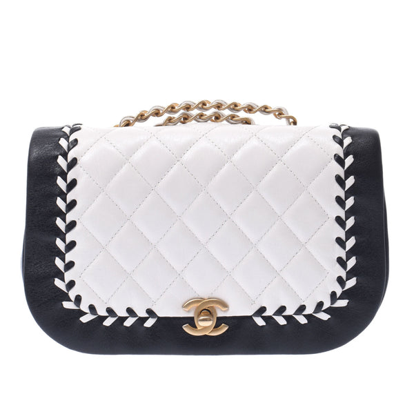 CHANEL Chanel Matrasse Chain Shoulder White / Black Gold Bracket Women's Curf Shoulder Bag A-Rank Used Silgrin