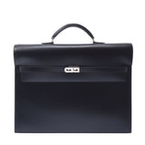 Hermes Hermes Kelly De Peche 38 Briefcase Black Silver Fittings □ F Immediate (around 2002) Men's Box Curf Business Bag A-Rank Used Silgrin