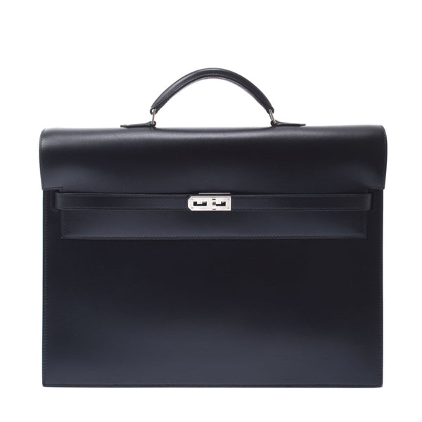 Hermes Hermes Kelly De Peche 38 Briefcase Black Silver Fittings □ F Immediate (around 2002) Men's Box Curf Business Bag A-Rank Used Silgrin