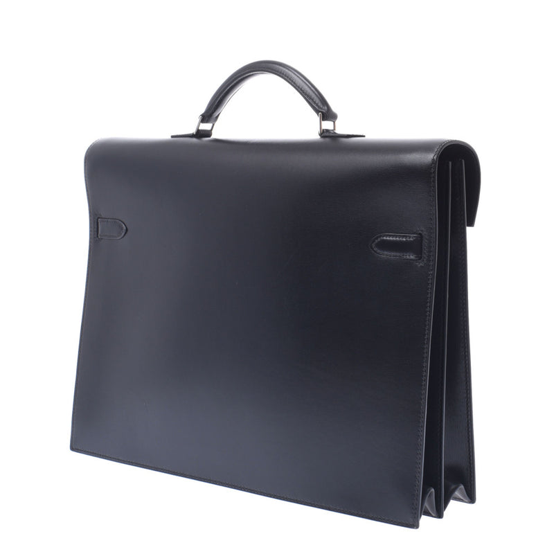 Hermes Hermes Kelly De Peche 38 Briefcase Black Silver Fittings □ F Immediate (around 2002) Men's Box Curf Business Bag A-Rank Used Silgrin