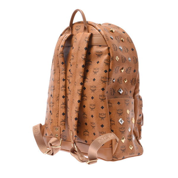 MCM emblem backpack studs camel Unisex Leather Backpack day pack