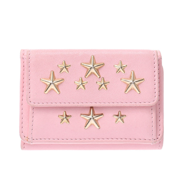 Jimmy Choo Jimmy Choo Compact Wallet Studs Pink Gold Bracket Women's Leather Three Folded Wallets B Rank Used Silgrin