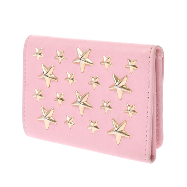 Jimmy Choo Jimmy Choo Compact Wallet Studs Pink Gold Bracket Women's Leather Three Folded Wallets B Rank Used Silgrin