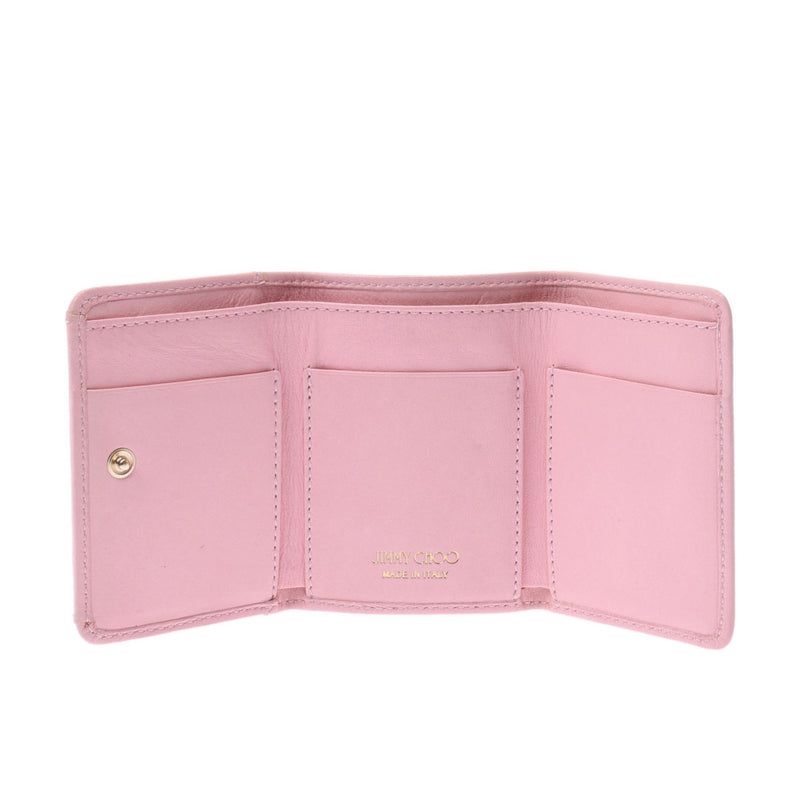 Jimmy Choo Jimmy Choo Compact Wallet Studs Pink Gold Bracket Women's Leather Three Folded Wallets B Rank Used Silgrin