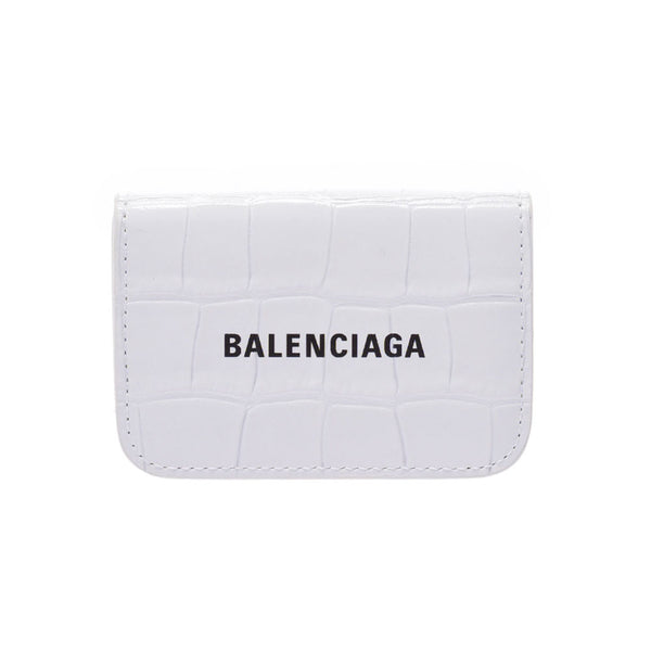 BALENCIAGA バレンシアガ コンパクトウォレット クロコ型押し 白 593813 ユニセックス レザー 三つ折り財布 未使用 銀蔵