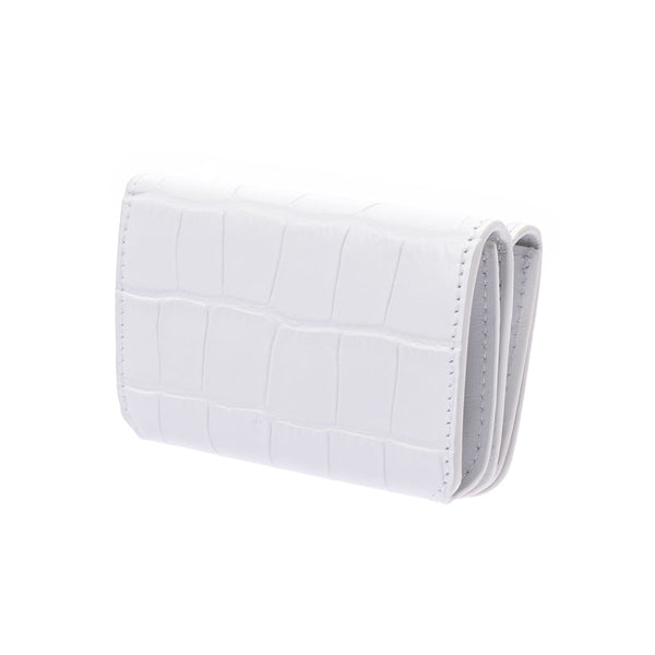 BALENCIAGA Valenciaga Compact Wallet Crocolaxed White 593813 Unisex Leather Three Folded Wallets Unused Silgrin