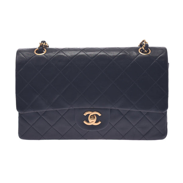 Chanel Chanel Matrasse Chain Shoulder Double Flap Black Gold Bracket Ladies Lamskin Shoulder Bag B Rank Used Silgrin