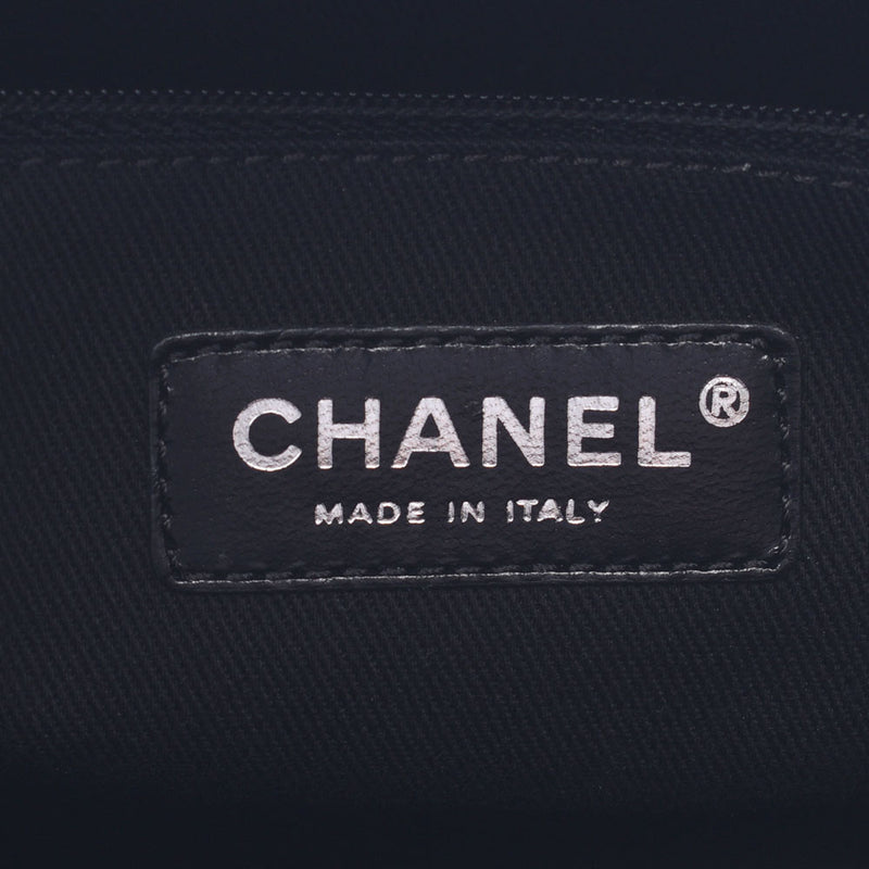 CHANEL シャネル 2WAYチェーンバッグ 青/黒 シルバー金具 レディース ストロー ハンドバッグ Aランク 中古 銀蔵