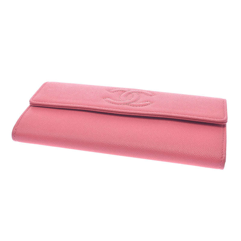 Chanel Chanel Fastener Long Wallet Cocomark Pink Women's Caviar Skin Long Wallet AB Rank Used Sinkjo