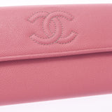 Chanel Chanel Fastener Long Wallet Cocomark Pink Women's Caviar Skin Long Wallet AB Rank Used Sinkjo