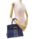 Hermes Hermes Burkin 30拍摄蓝色脚踝银色括号D刻（2019年左右）女士Swift / Epson Handbag New Sanko