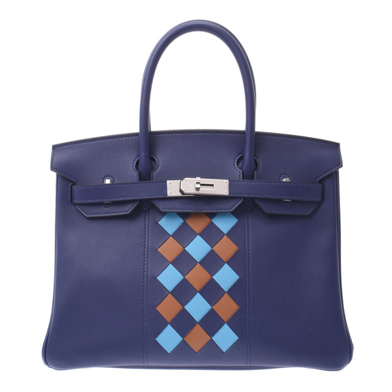 Hermes Hermes Burkin 30拍摄蓝色脚踝银色括号D刻（2019年左右）女士Swift / Epson Handbag New Sanko