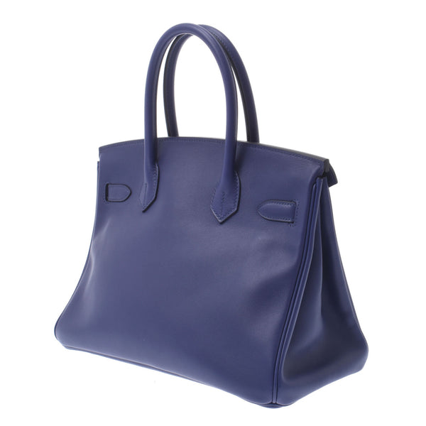 Hermes Hermes Burkin 30拍摄蓝色脚踝银色括号D刻（2019年左右）女士Swift / Epson Handbag New Sanko