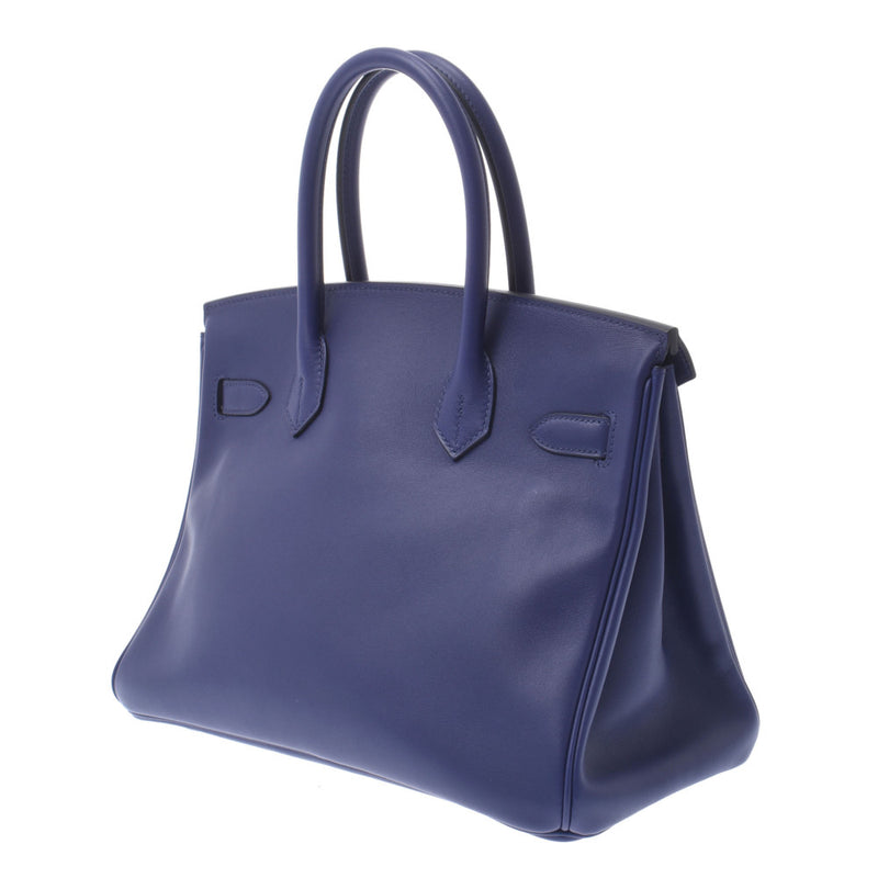 Hermes Hermes Burkin 30拍摄蓝色脚踝银色括号D刻（2019年左右）女士Swift / Epson Handbag New Sanko