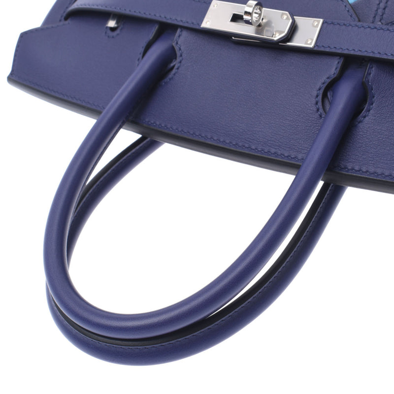 Hermes Hermes Burkin 30拍摄蓝色脚踝银色括号D刻（2019年左右）女士Swift / Epson Handbag New Sanko