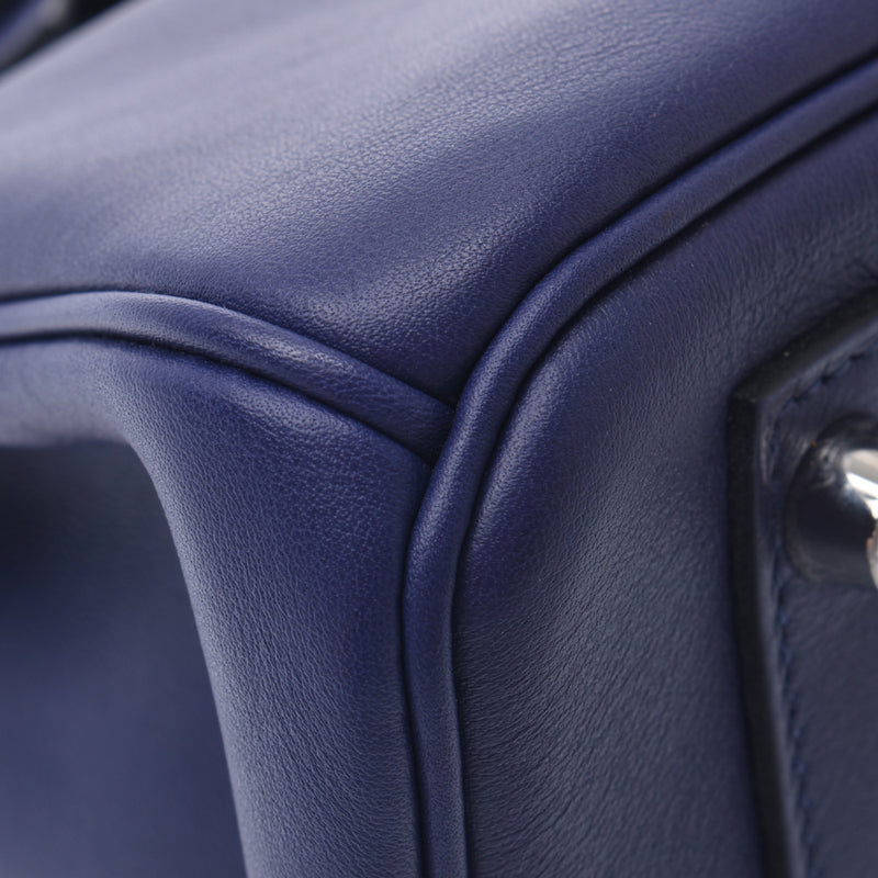 Hermes Hermes Burkin 30拍摄蓝色脚踝银色括号D刻（2019年左右）女士Swift / Epson Handbag New Sanko