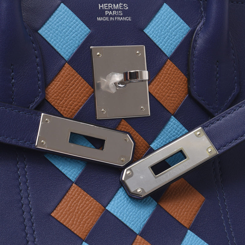 Hermes Hermes Burkin 30拍摄蓝色脚踝银色括号D刻（2019年左右）女士Swift / Epson Handbag New Sanko