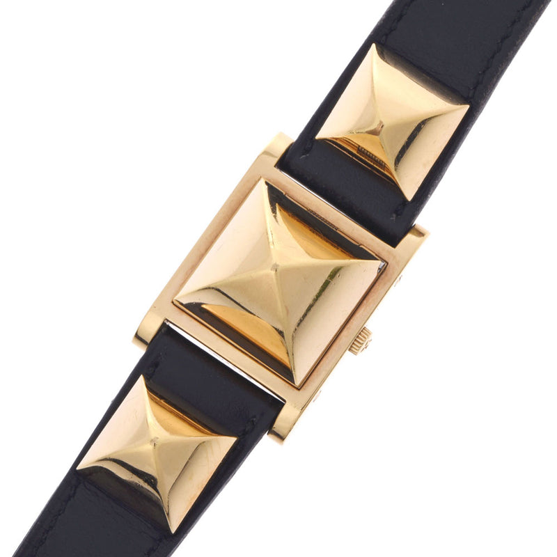 Hermes Hermes Medol Women's GP / Leather Watch Quartz White Flights AB Rank Used Silgrin
