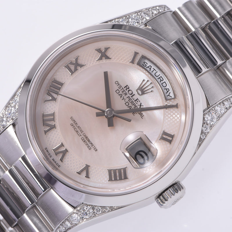 ROLEX Rolex Day Date Lug Diamond 18296 Men's PT Watch Automatic Shell Shaped Diagram A-Rank Used Silgrin