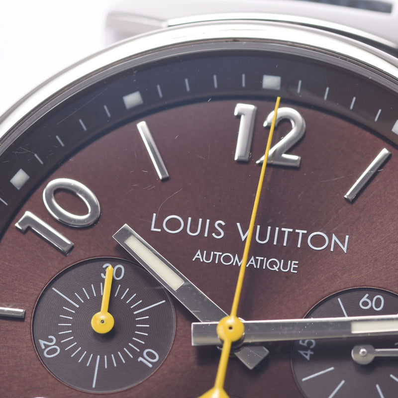 LOUIS VUITTON Louis Vuitton Tambour Chrono Q1121 Men's SS/Leather Watch Automatic Brown Dial A Rank Used Ginzo