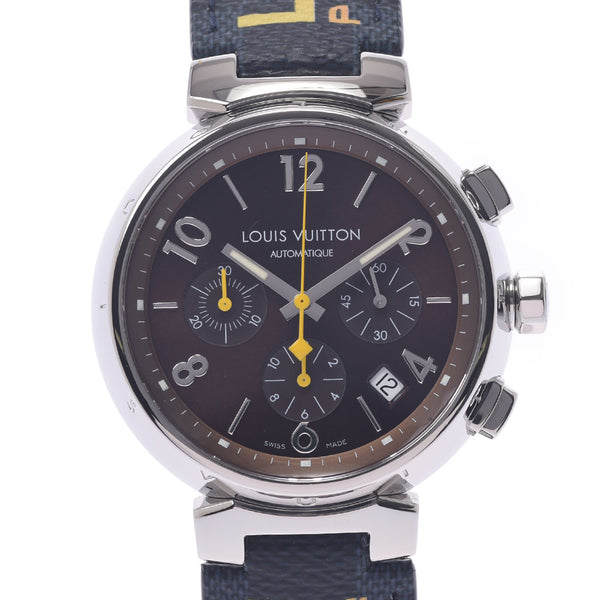 LOUIS VUITTON Louis Vuitton Tambour Chrono Q1121 Men's SS/Leather Watch Automatic Brown Dial A Rank Used Ginzo