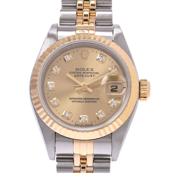 ROLEX 劳力士日期只是 10P 钻石 69173G 女士 YG/SS 手表自动香槟表盘 A 级二手银藏