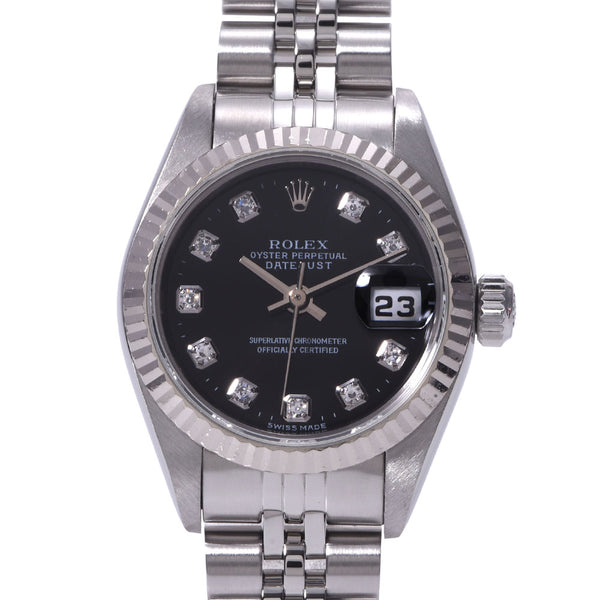 ROLEX: Dytojast 10P Diamond: 69174G Ladies WG/SS wristwatch, black, literally, black A-rank, used silver possession.