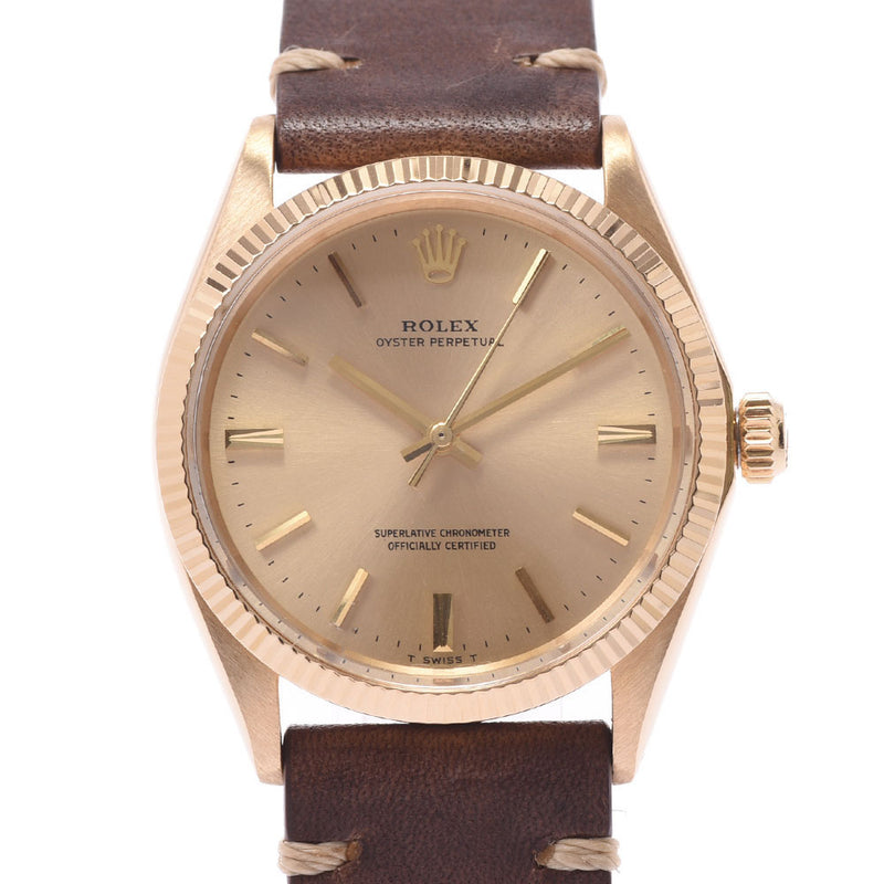 ROLEX Rolex Oyster Perpetual 1005 Boys YG / Leather Watch Automatic Changing Champagne Shalluge A-Rank Used Silgrin